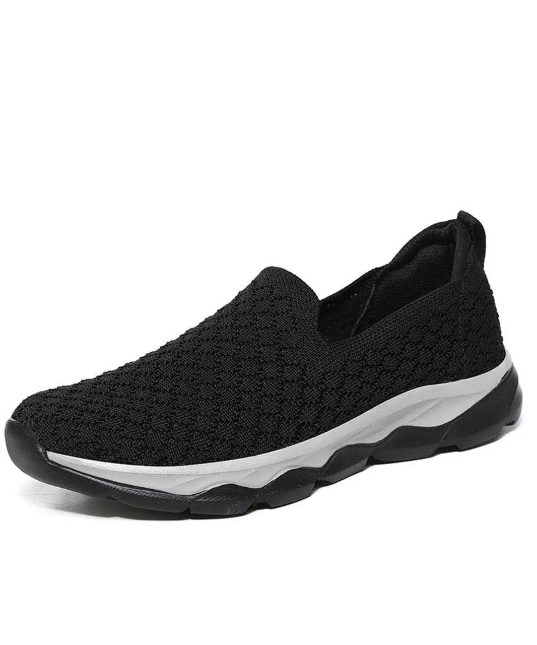 Black check texture casual slip on shoe sneaker