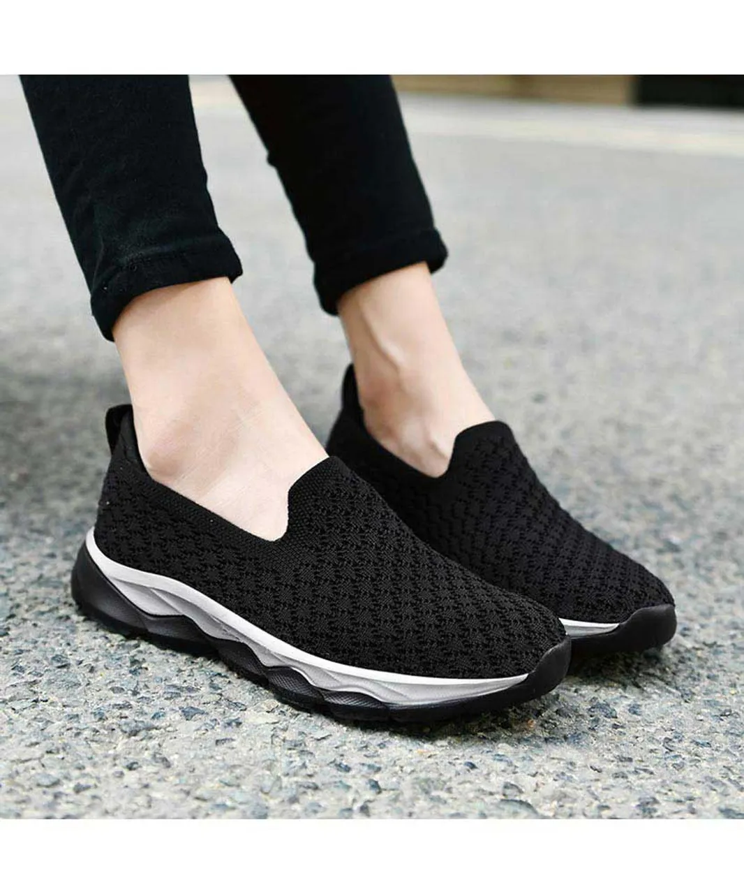 Black check texture casual slip on shoe sneaker