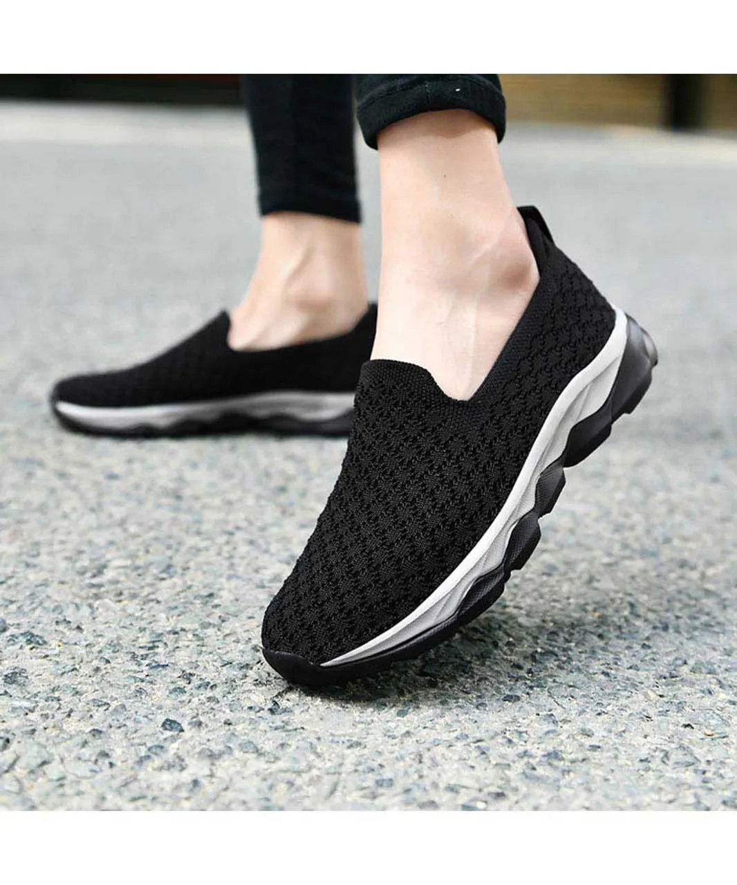 Black check texture casual slip on shoe sneaker