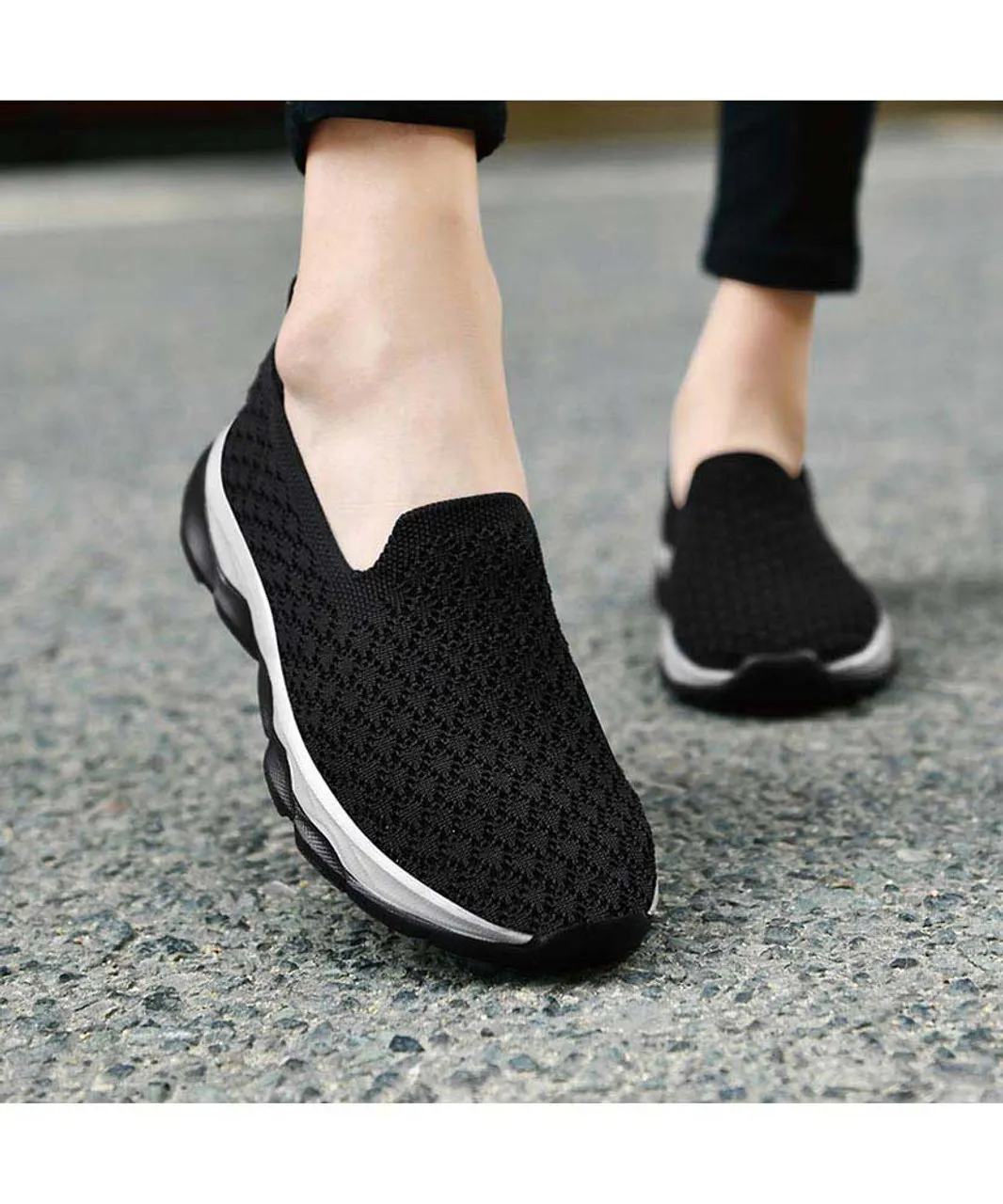 Black check texture casual slip on shoe sneaker