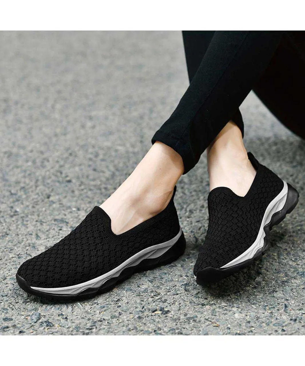 Black check texture casual slip on shoe sneaker