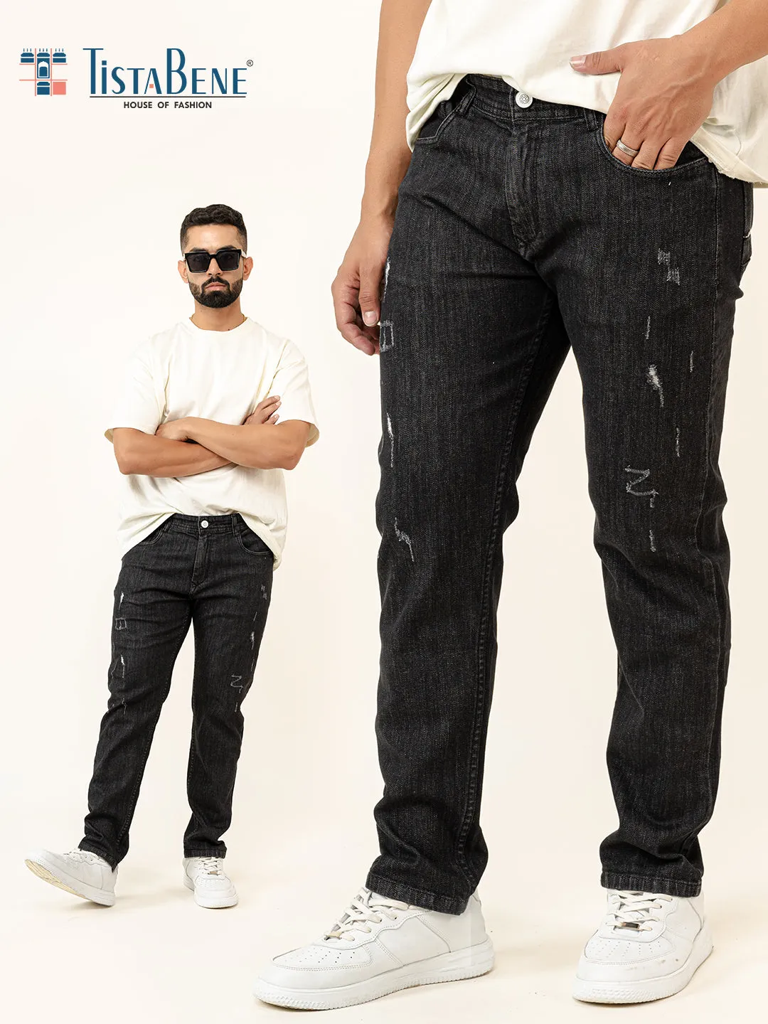 Black Denim Ankle Length Stretchable Men's Jeans