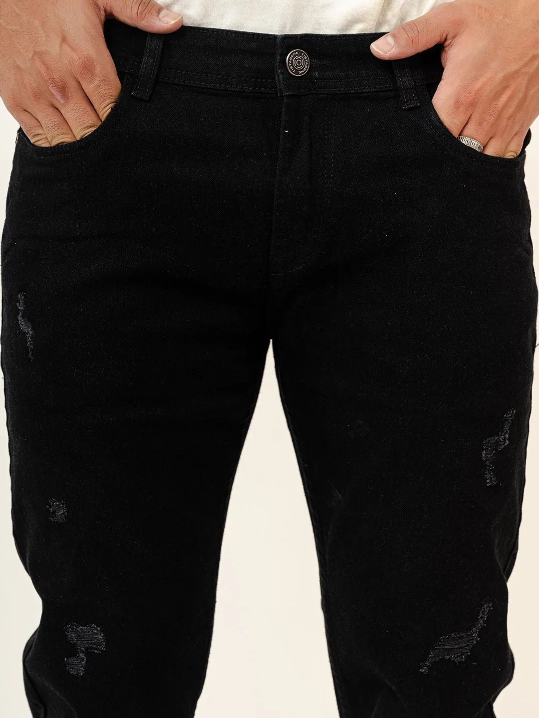 Black Distressed Loose Ankle Mens Jeans