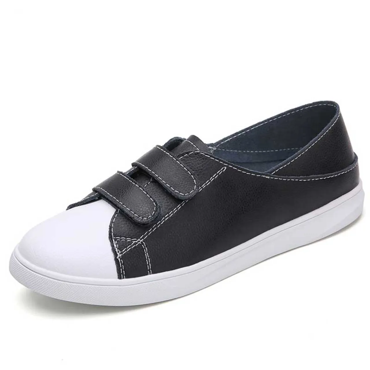 Black double velcro casual slip on shoe