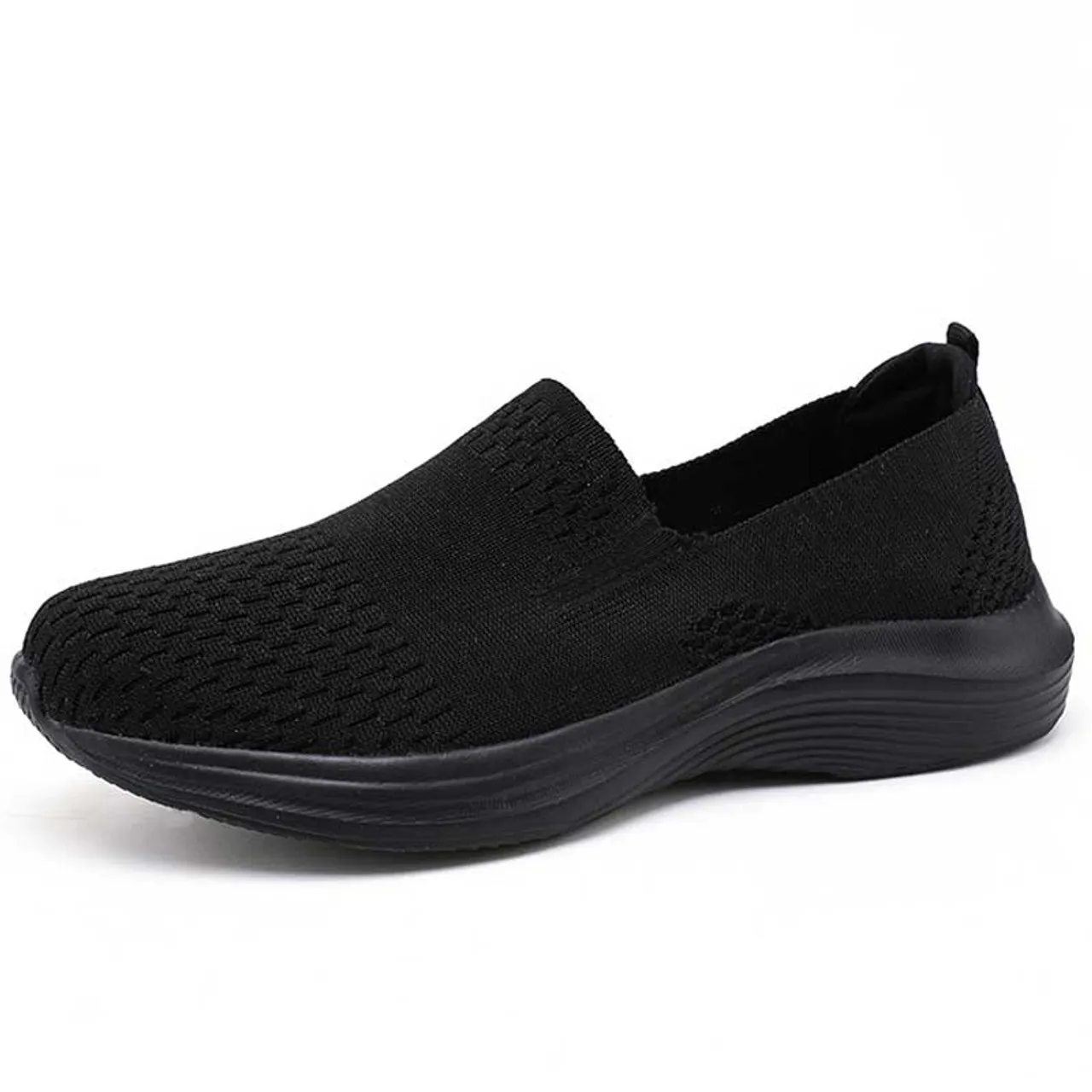 Black flyknit casual texture pattern slip on shoe sneaker