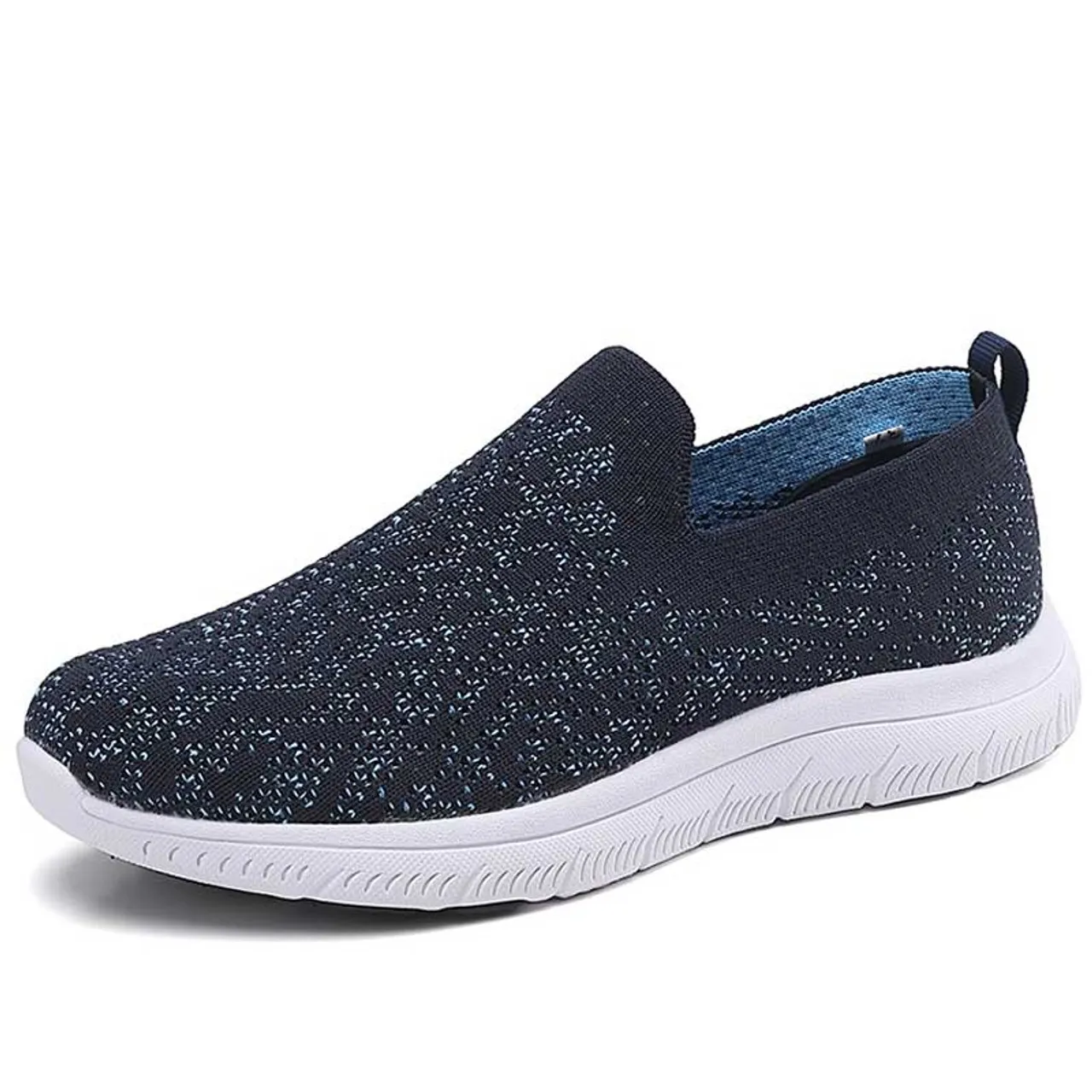 Black navy flyknit pattern texture casual slip on shoe sneaker