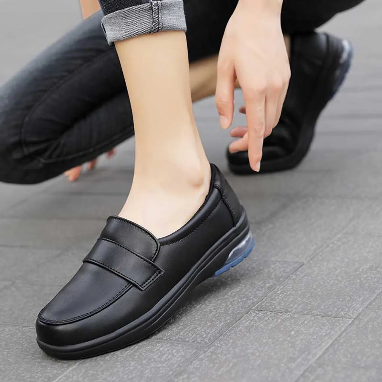 Black penny strap casual slip on shoe loafer