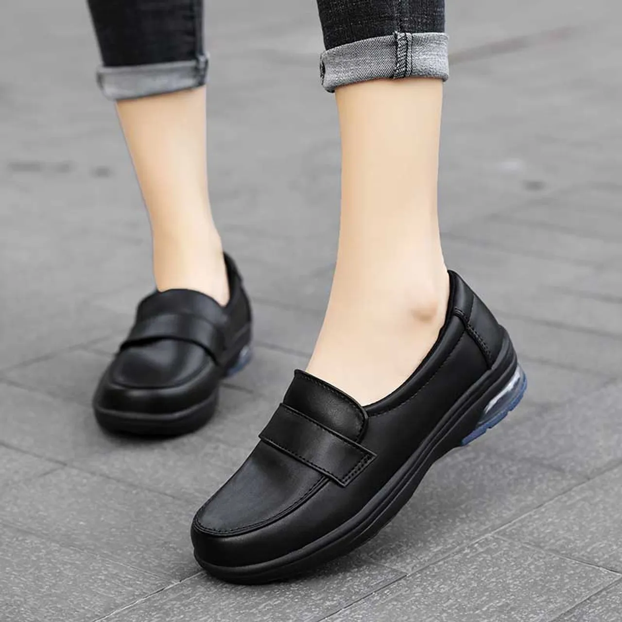 Black penny strap casual slip on shoe loafer