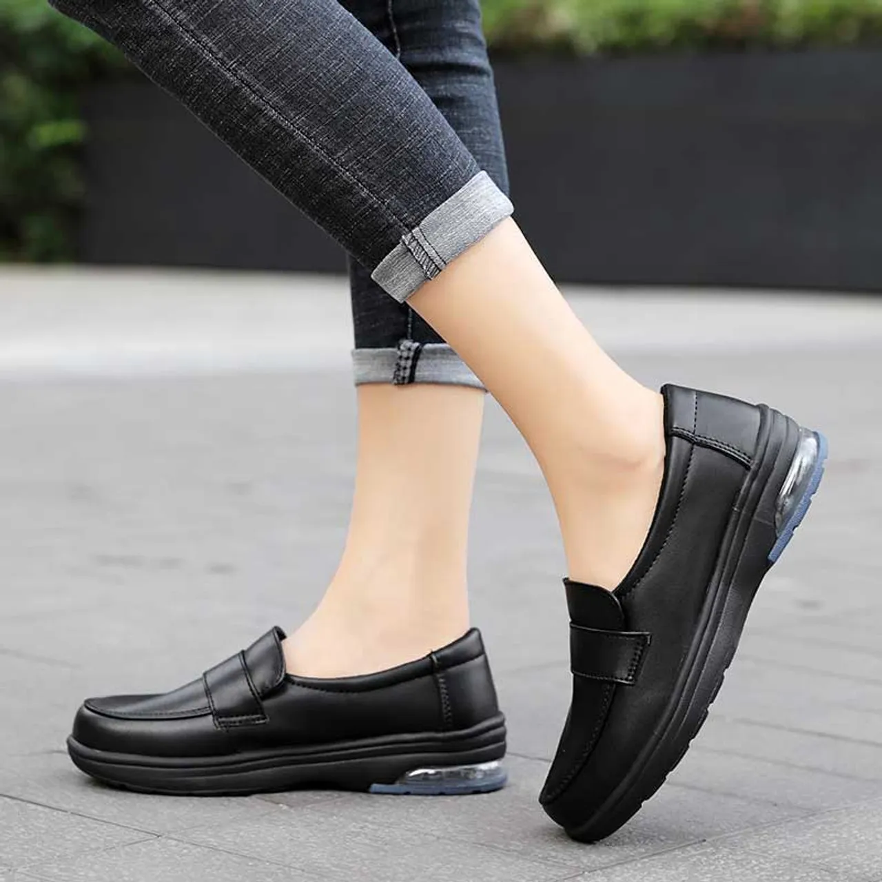 Black penny strap casual slip on shoe loafer