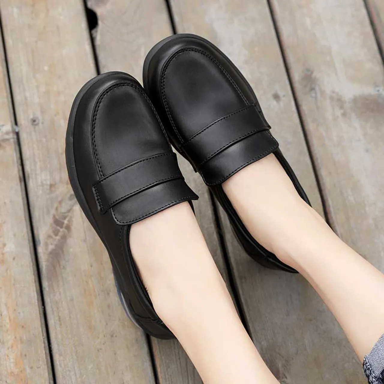 Black penny strap casual slip on shoe loafer