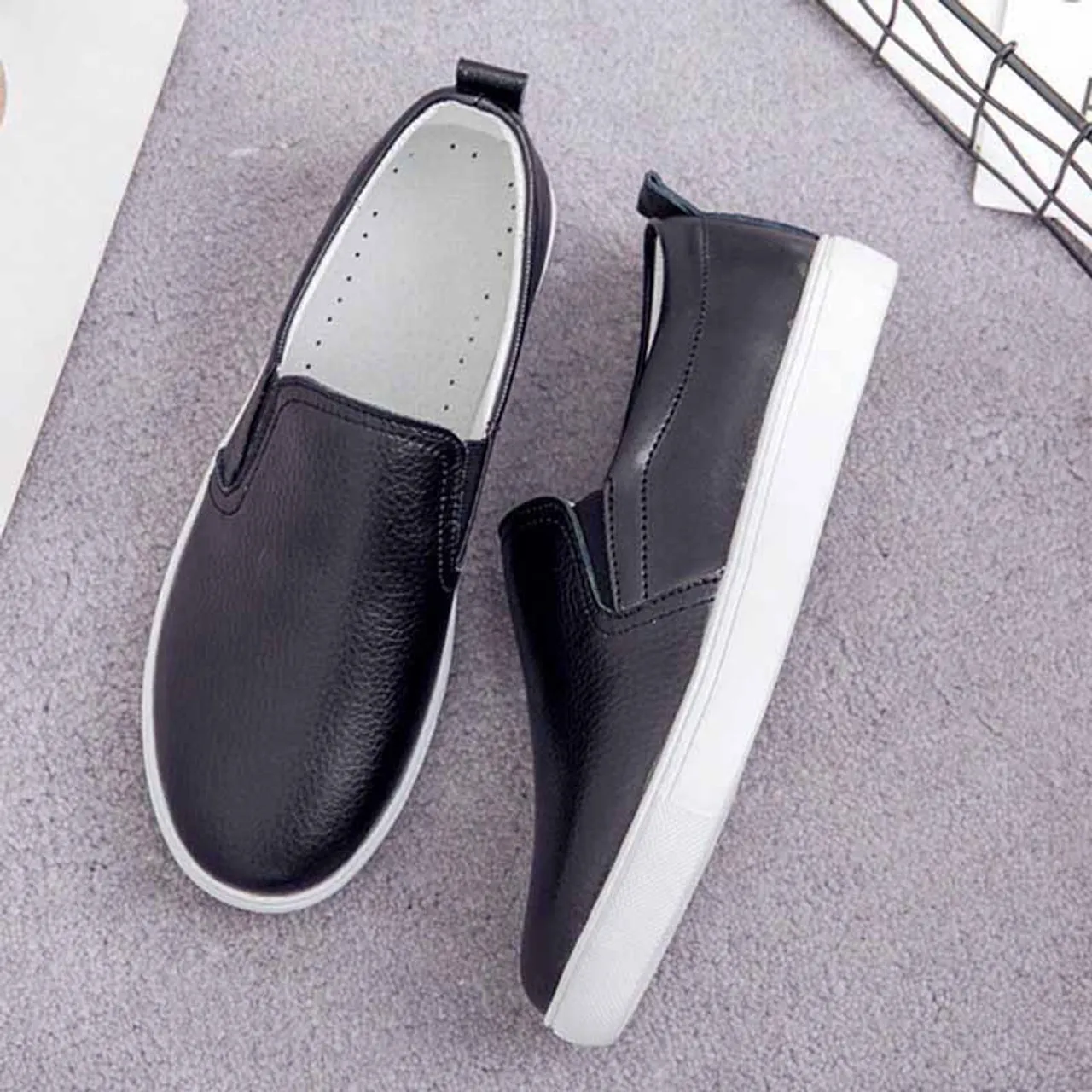 Black plain color casual slip on shoe sneaker