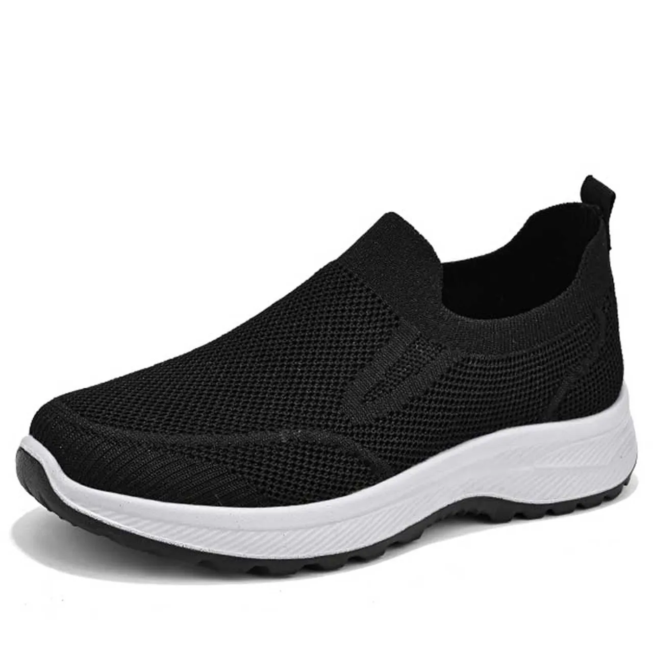 Black plain flyknit casual slip on shoe sneaker