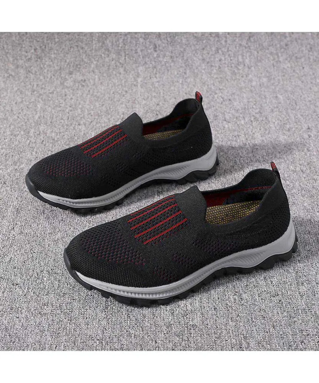 Black stripe texture casual slip on shoe sneaker