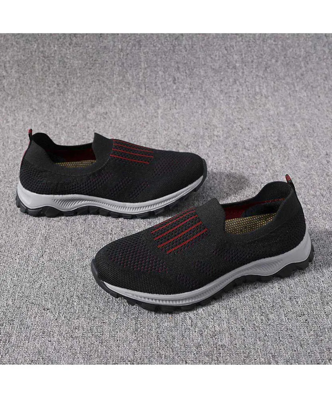 Black stripe texture casual slip on shoe sneaker