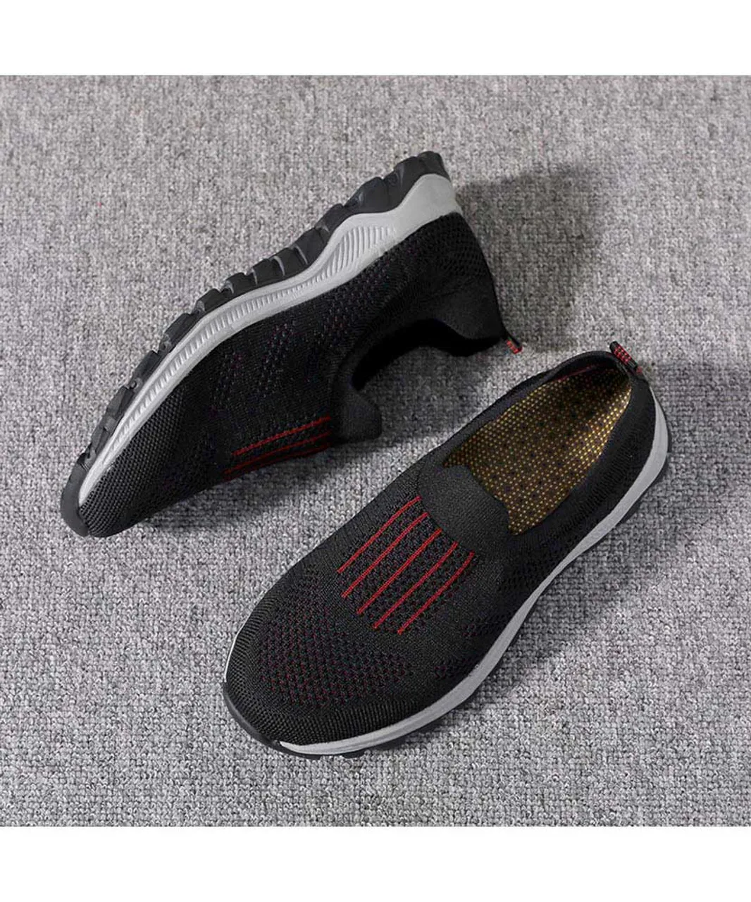 Black stripe texture casual slip on shoe sneaker