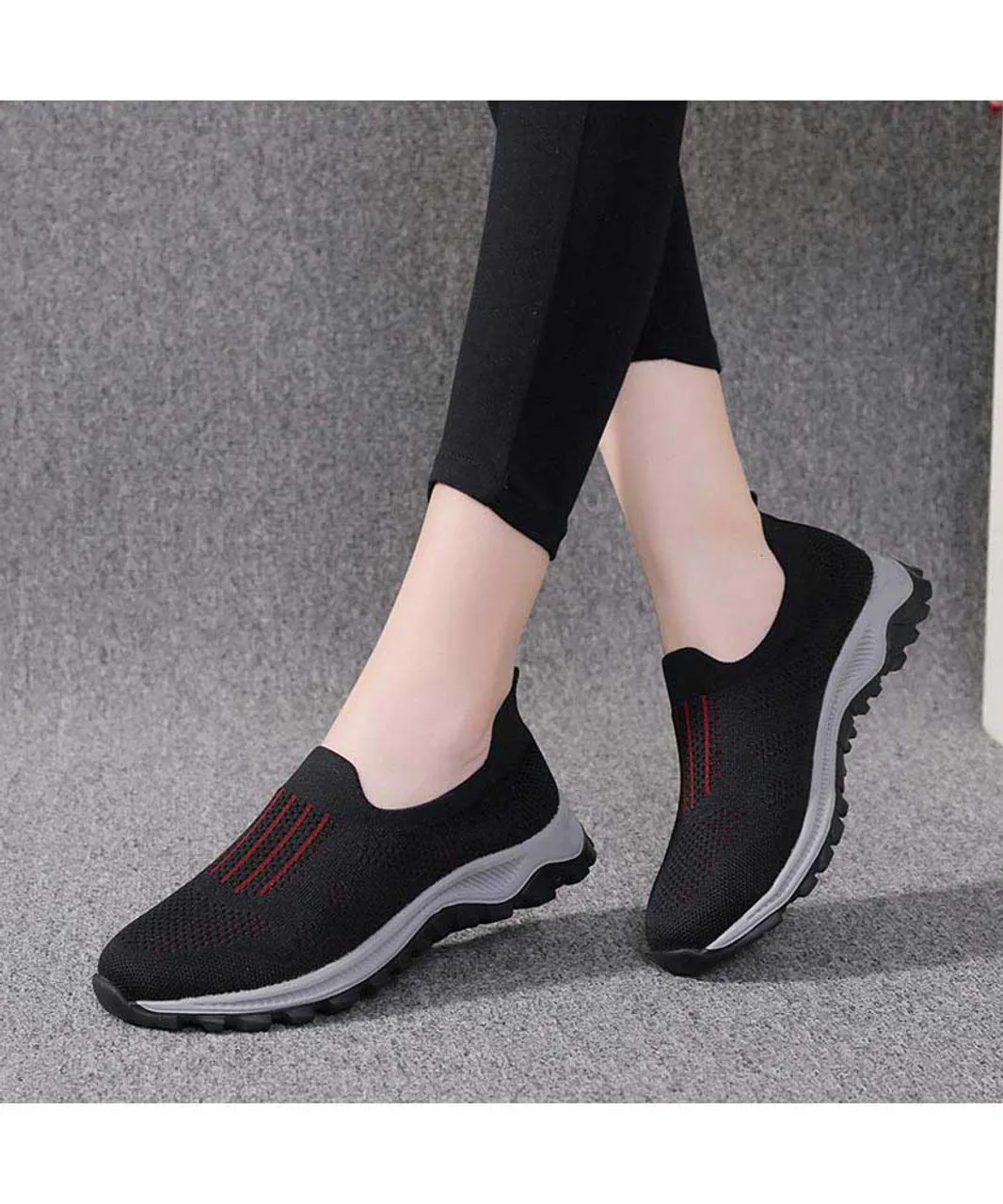 Black stripe texture casual slip on shoe sneaker