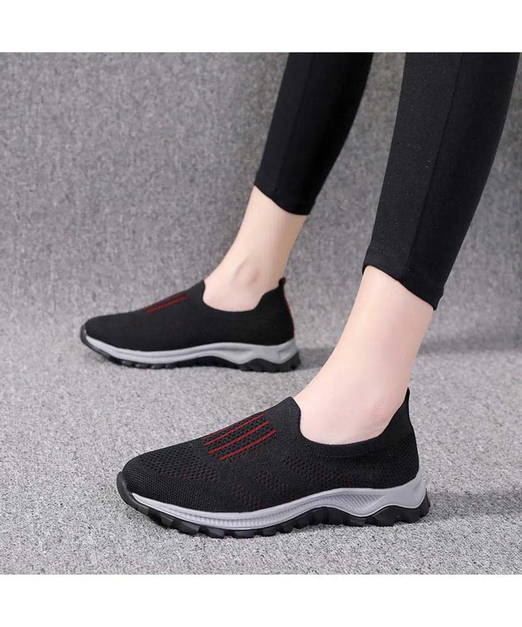 Black stripe texture casual slip on shoe sneaker