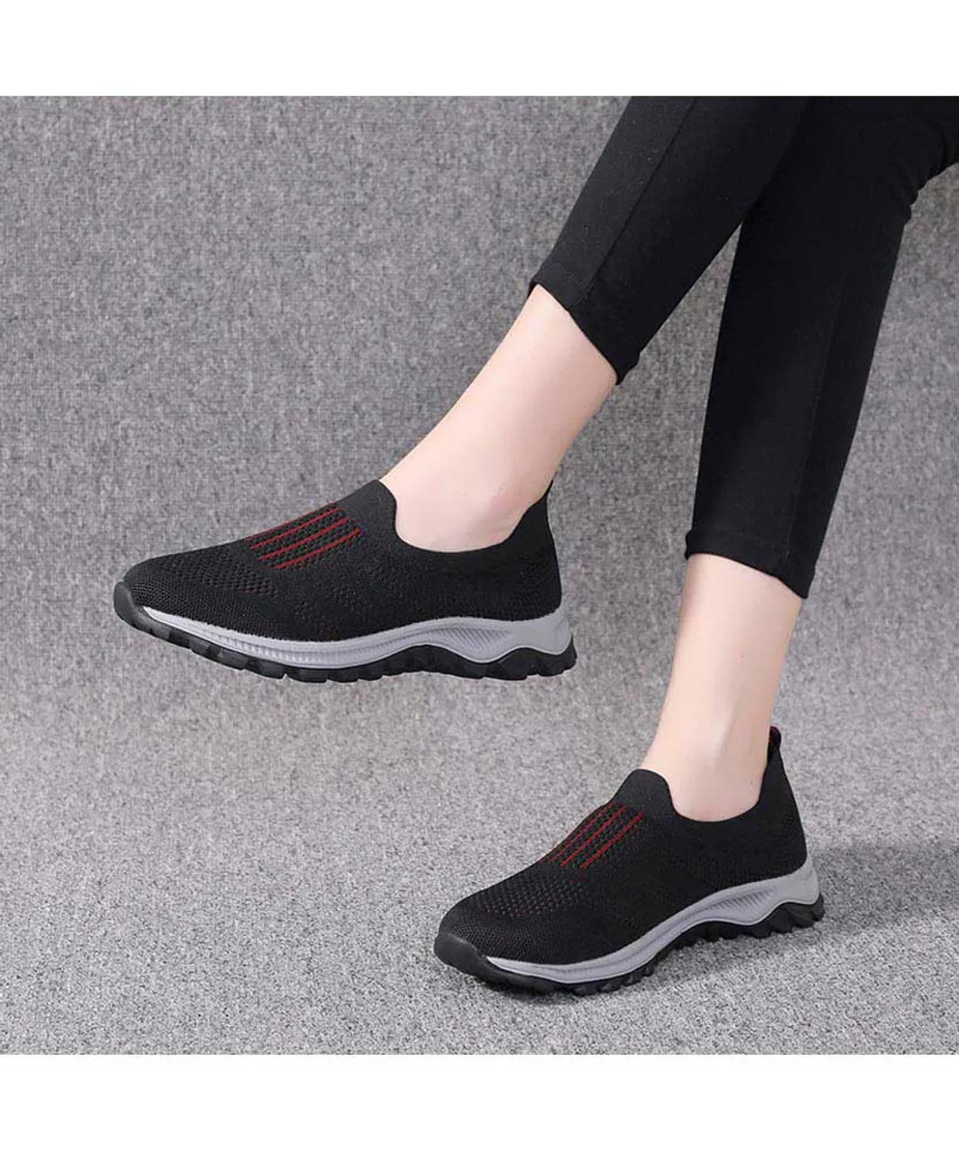 Black stripe texture casual slip on shoe sneaker