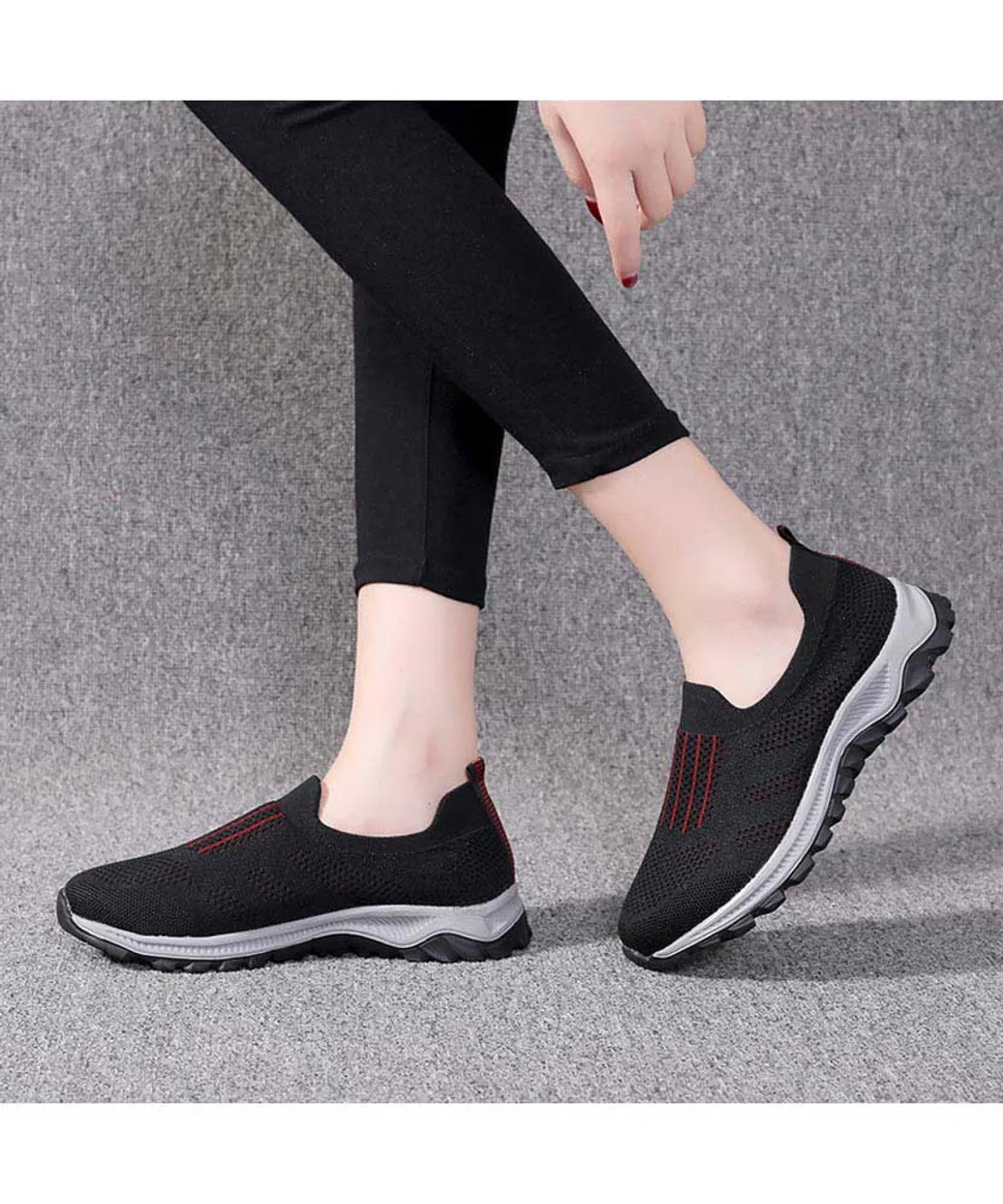 Black stripe texture casual slip on shoe sneaker