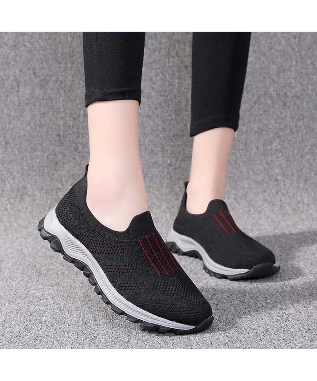 Black stripe texture casual slip on shoe sneaker