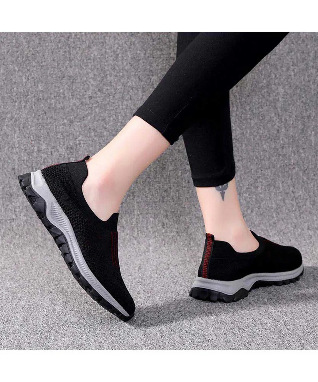 Black stripe texture casual slip on shoe sneaker