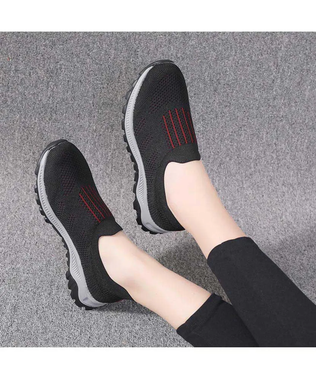 Black stripe texture casual slip on shoe sneaker