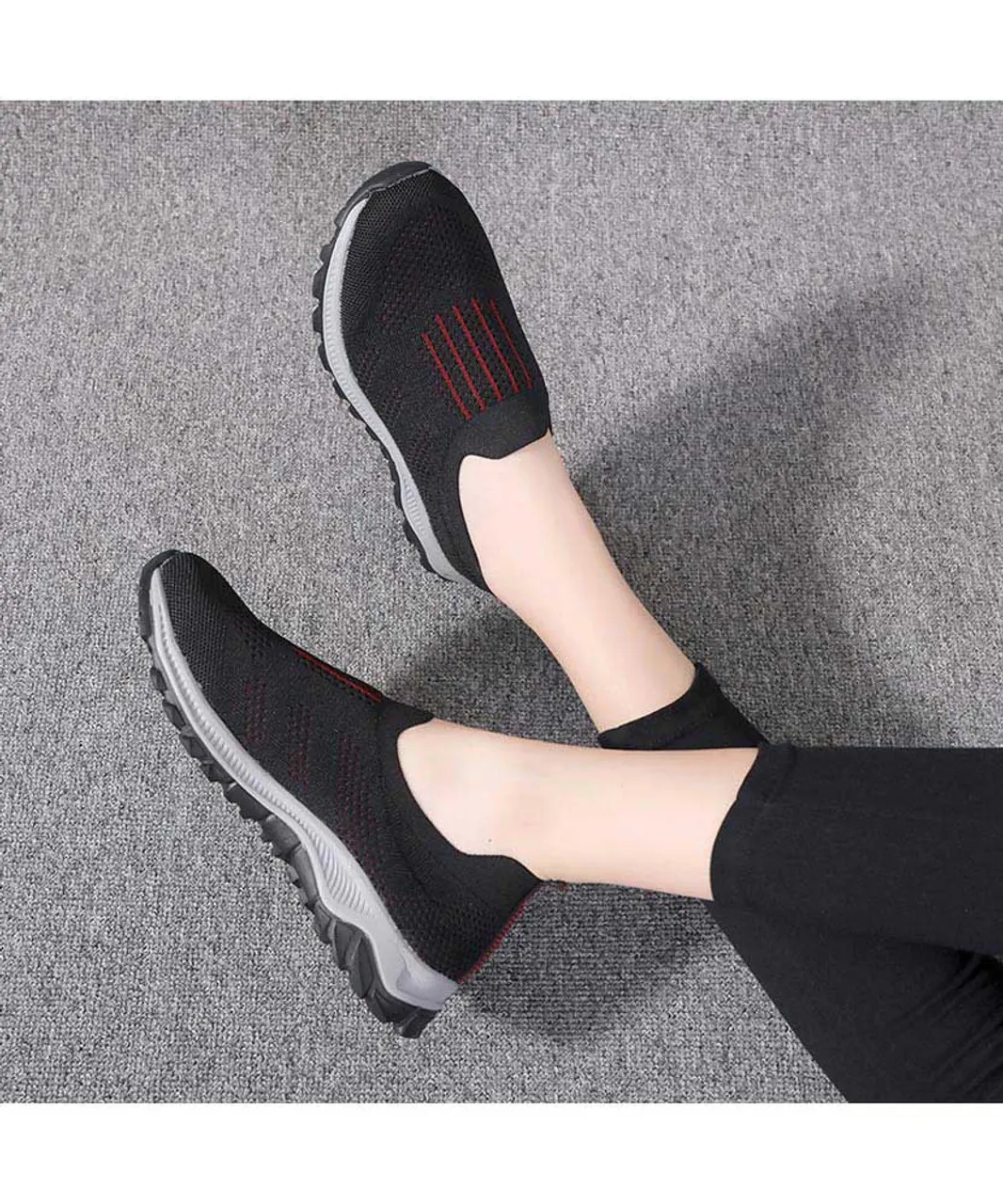 Black stripe texture casual slip on shoe sneaker