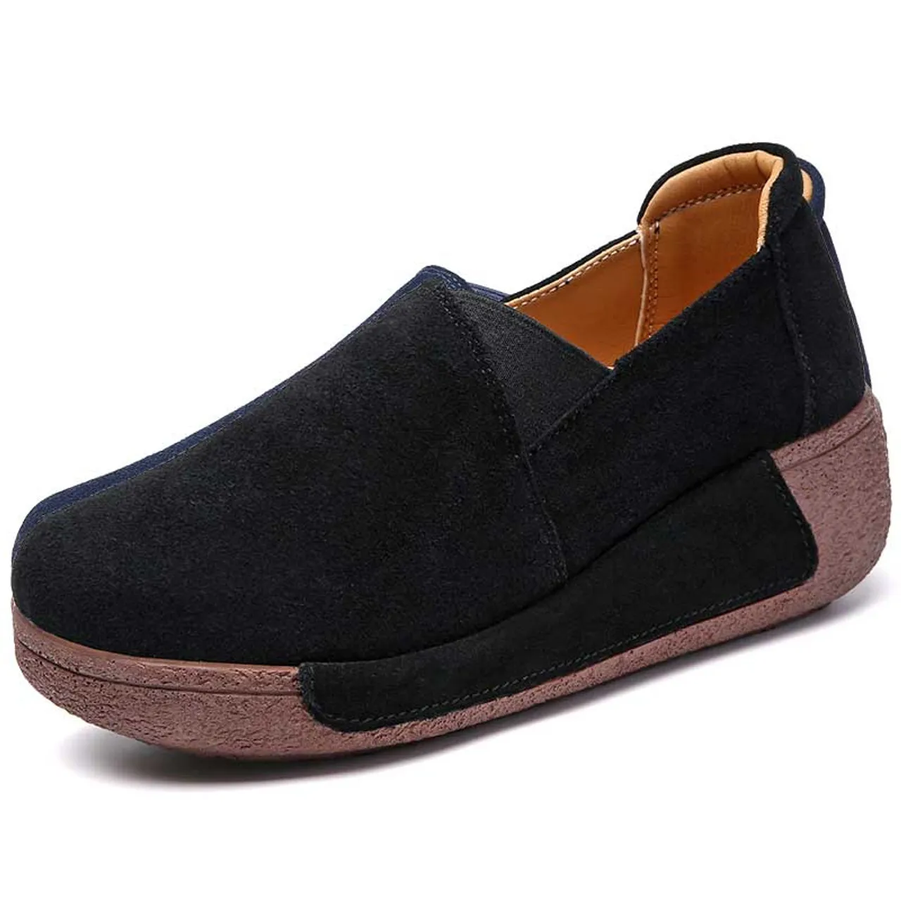 Black suede plain casual slip on rocker bottom sneaker