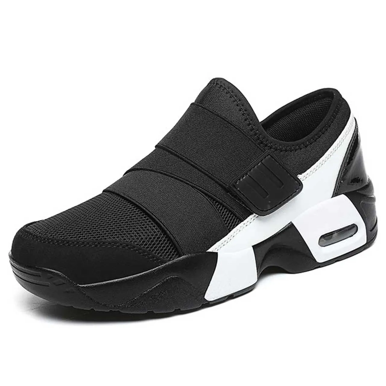 Black white casual velcro slip on shoe sneaker