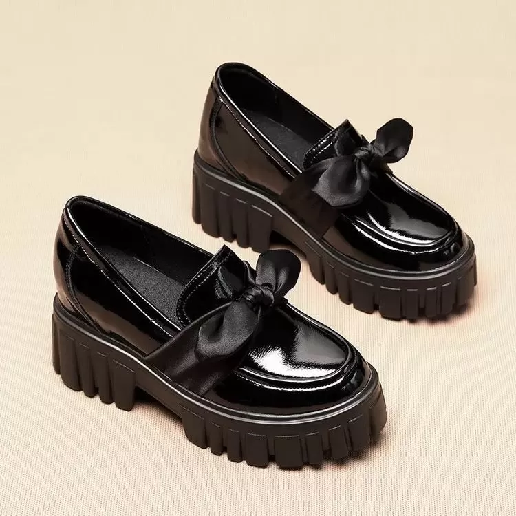 Bowknot Platform Oxford Glossy Shoes