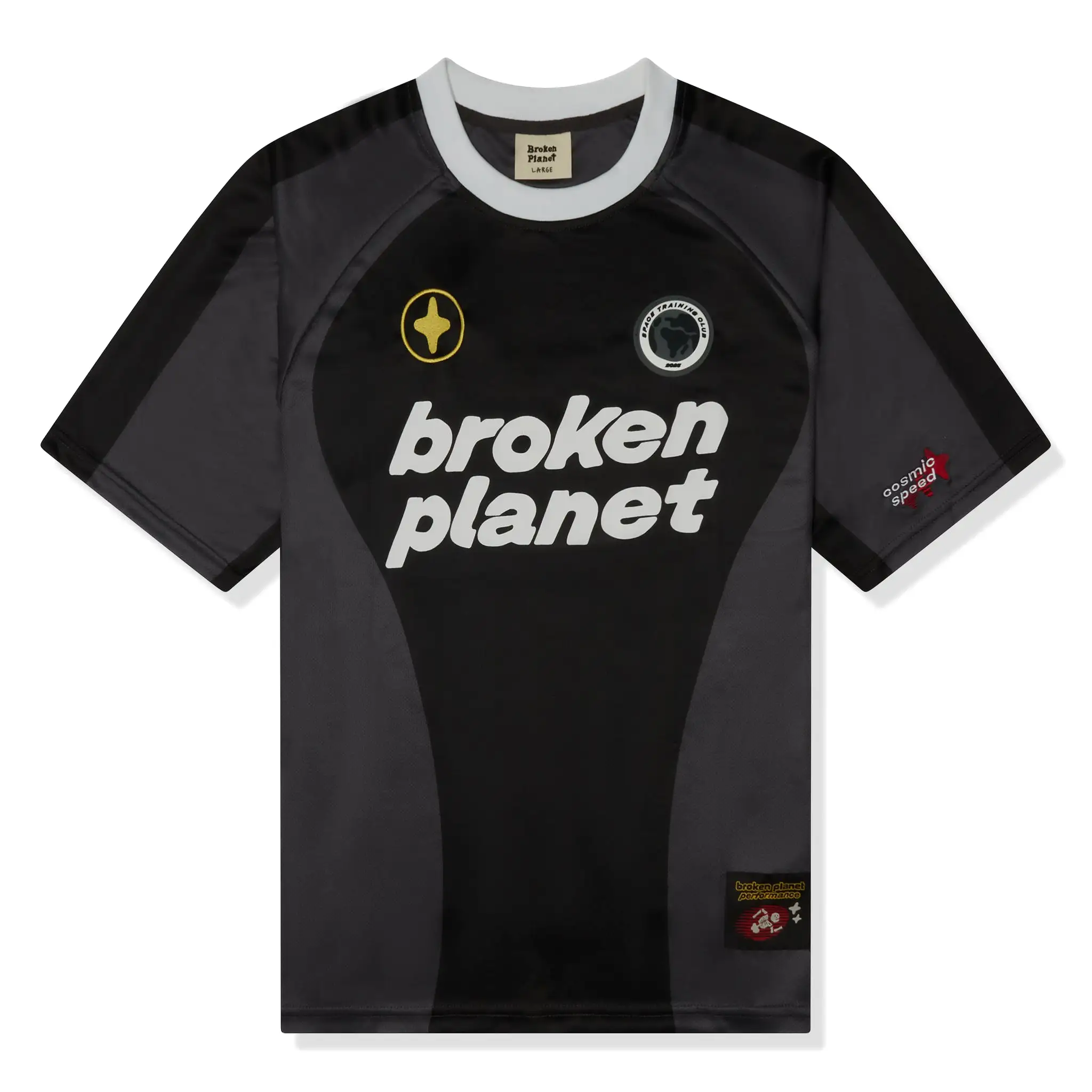 Broken Planet Cosmic Speed Football T Shirt Black Grey