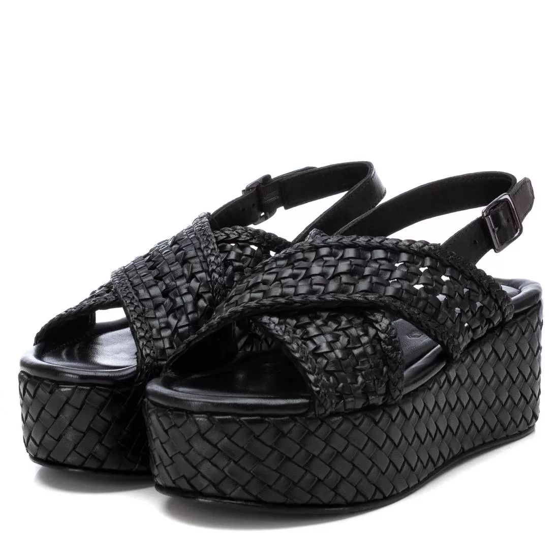 CARMELA Black Woven Leather Platform Sandal