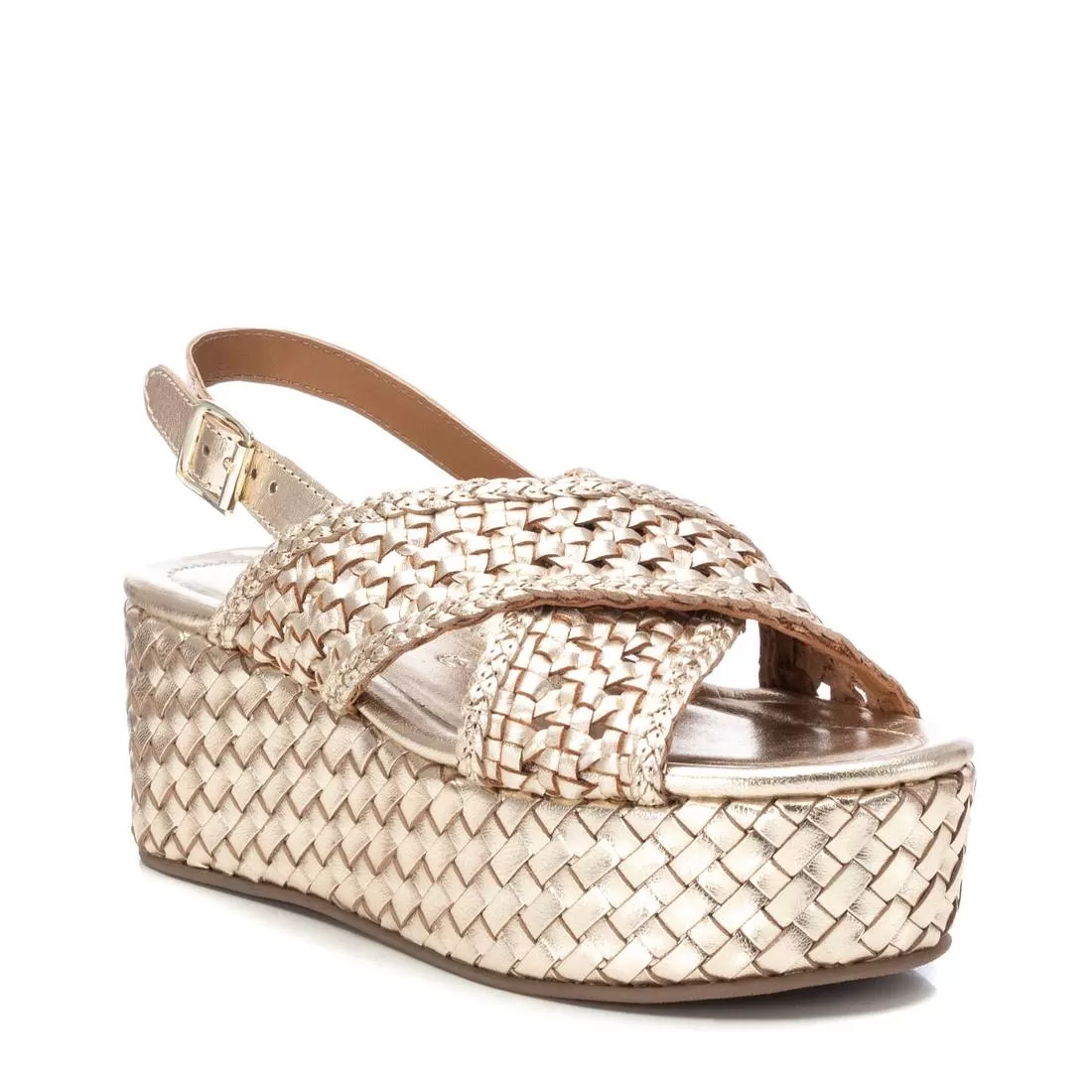 CARMELA Gold Woven Leather Platform Sandal