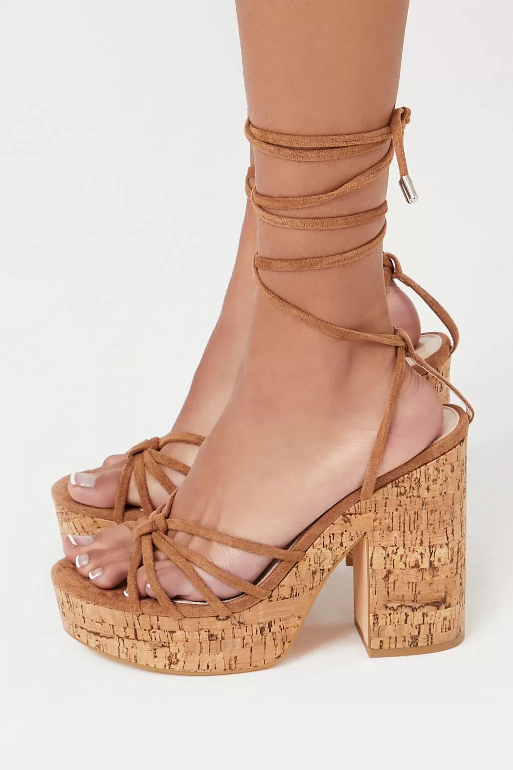 Cork Platform Lace-Up Heels