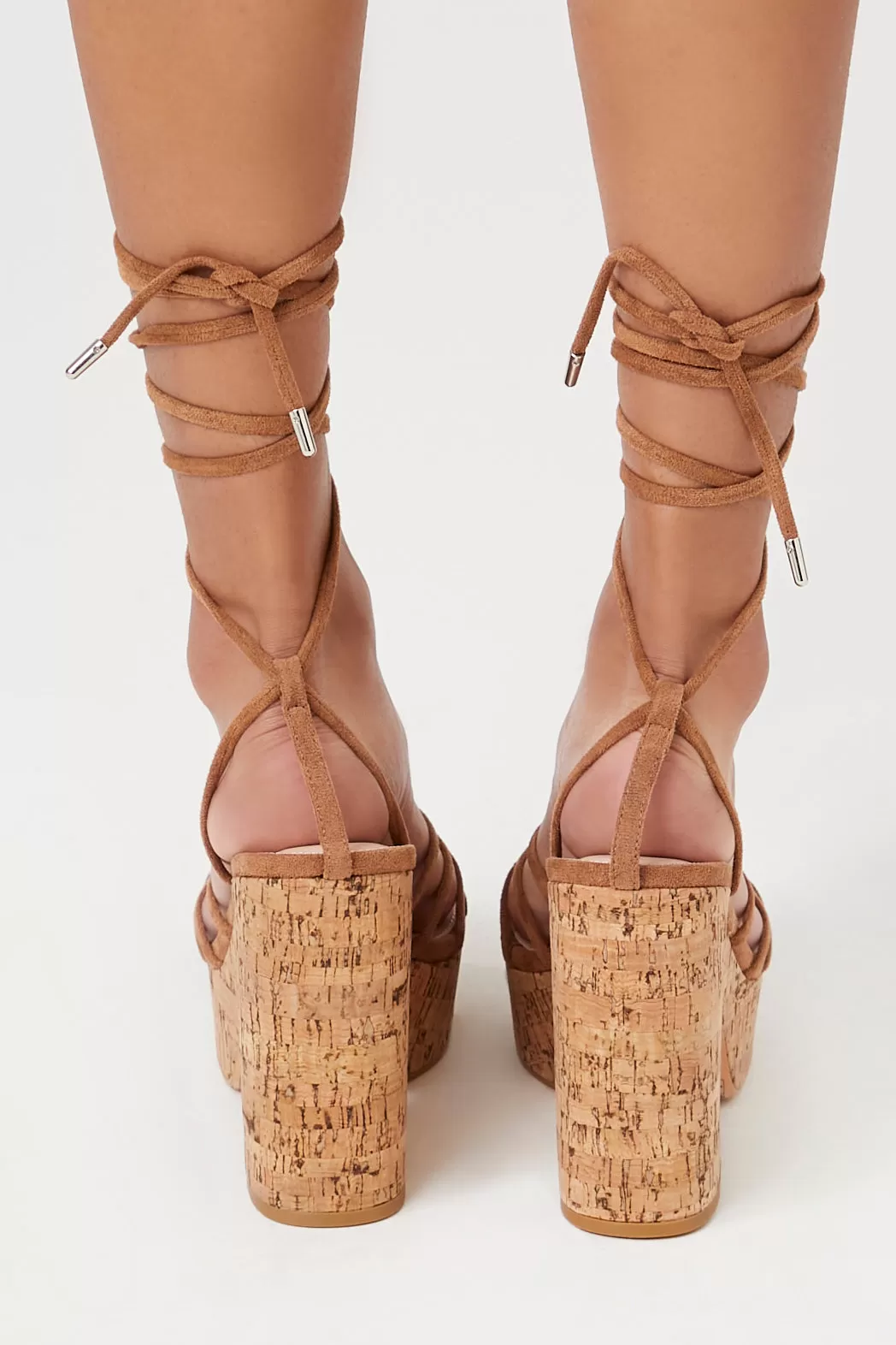 Cork Platform Lace-Up Heels