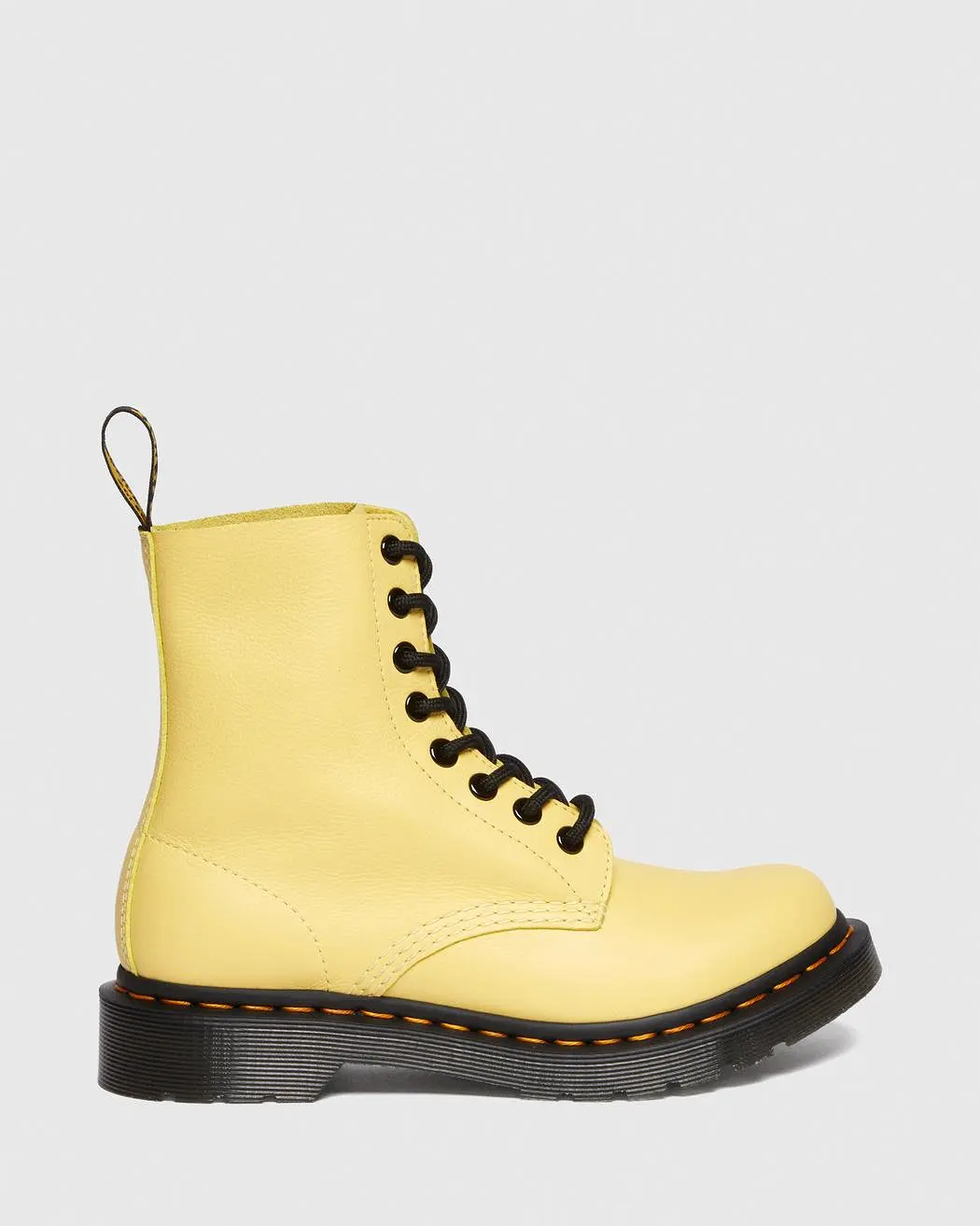 Dr Marten's Women's 1460 PASCAL BLACK EYELET LACE UP BOOTS (Lemon Yellow Virginia)