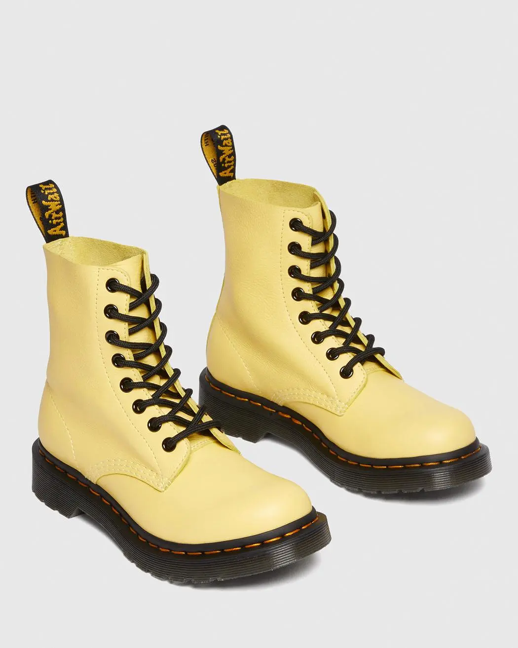 Dr Marten's Women's 1460 PASCAL BLACK EYELET LACE UP BOOTS (Lemon Yellow Virginia)