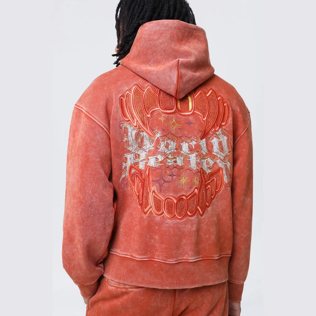 Dropped Shoulder Rhinestone Dystopia Hoodie - Picante