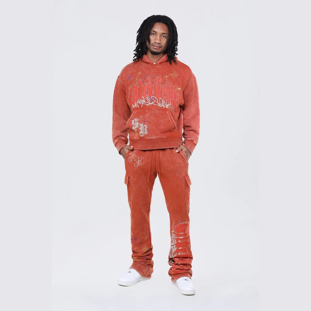 Dropped Shoulder Rhinestone Dystopia Hoodie - Picante