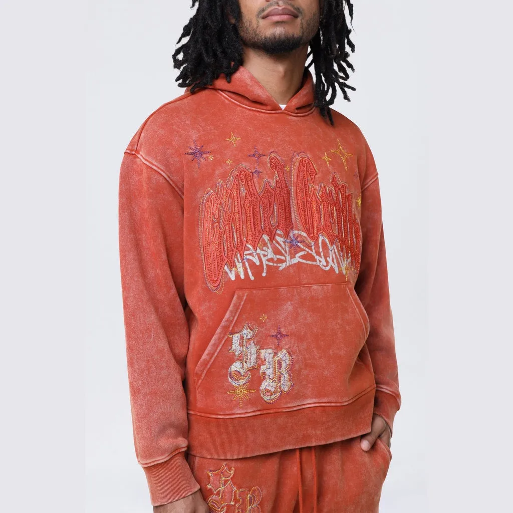 Dropped Shoulder Rhinestone Dystopia Hoodie - Picante