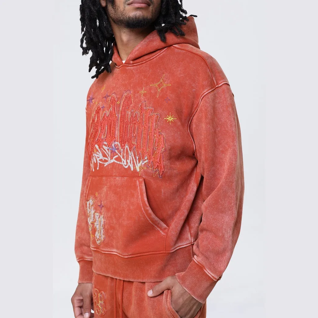 Dropped Shoulder Rhinestone Dystopia Hoodie - Picante