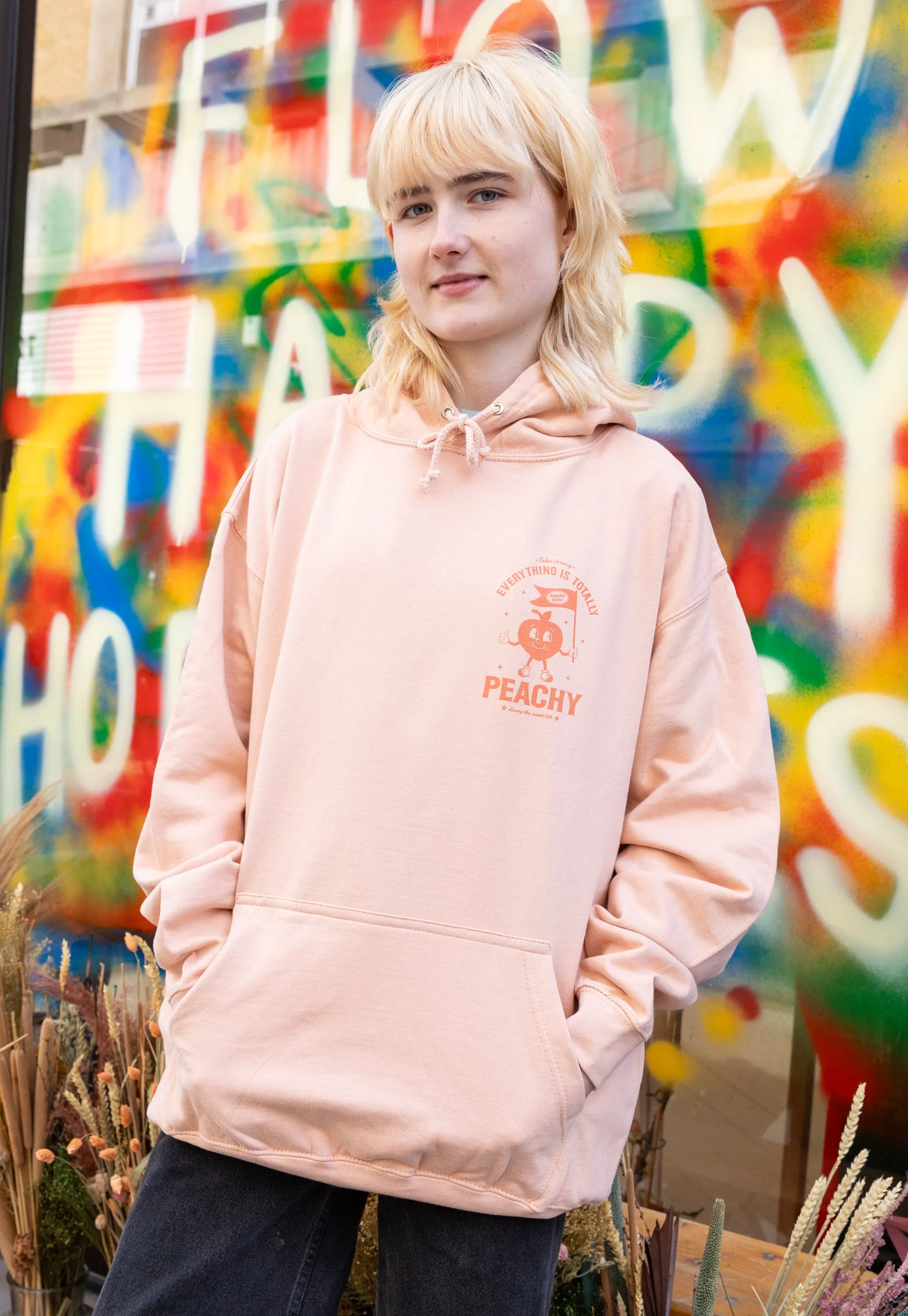 Everything Is Peachy Graphic Hoodie in Peach