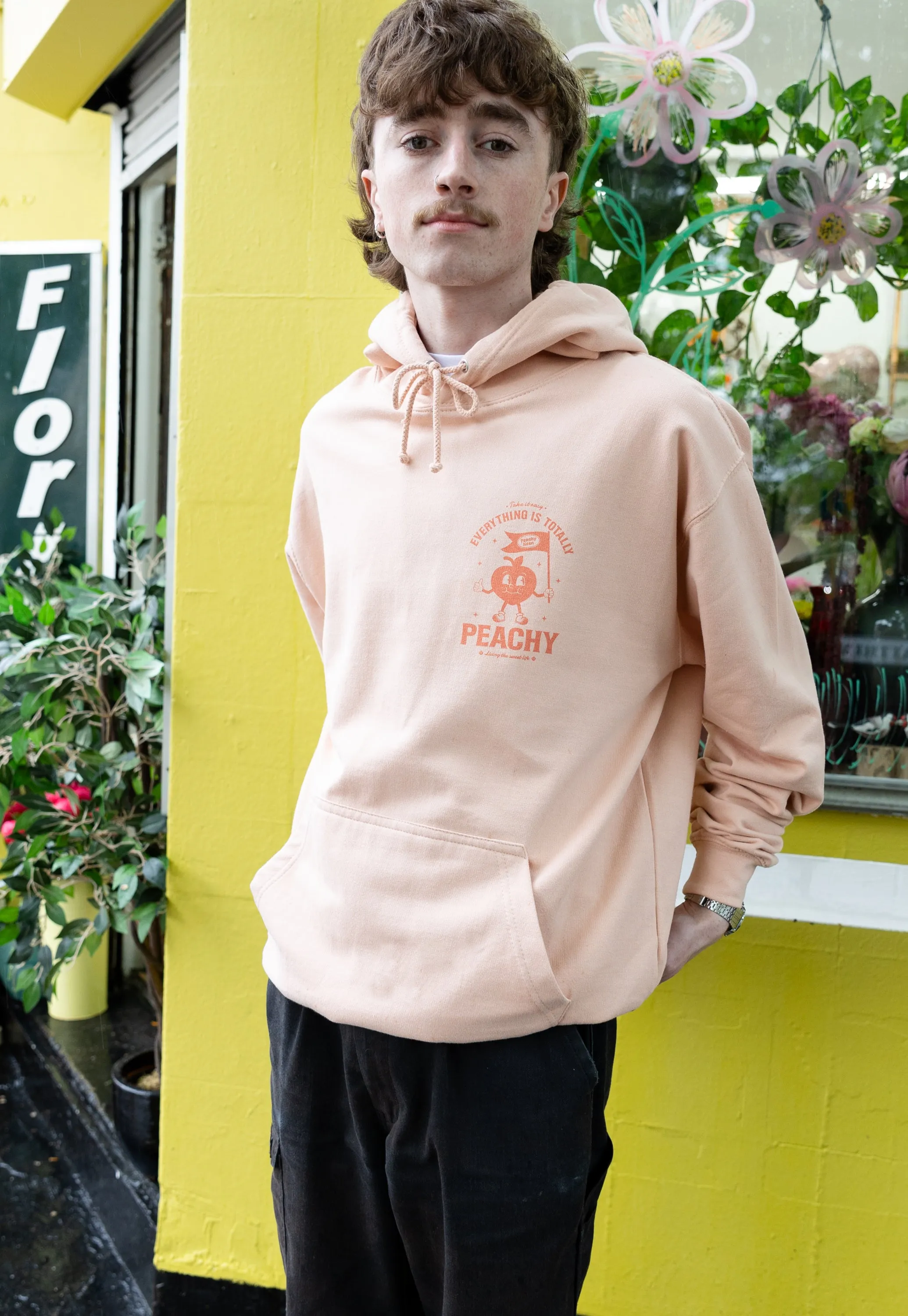 Everything Is Peachy Graphic Hoodie in Peach