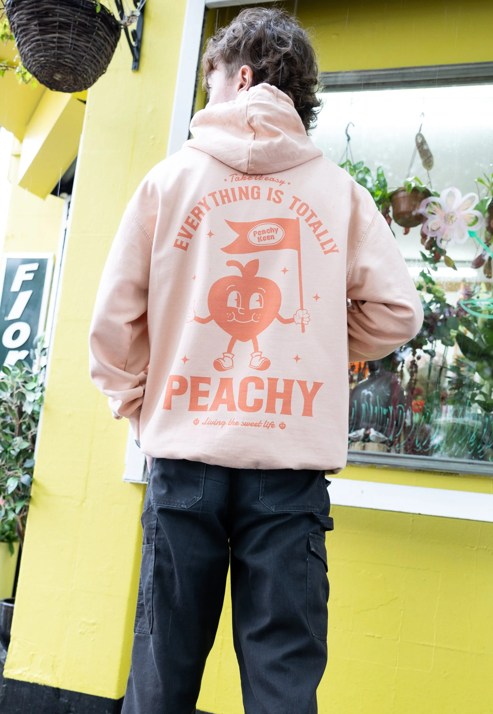 Everything Is Peachy Graphic Hoodie in Peach