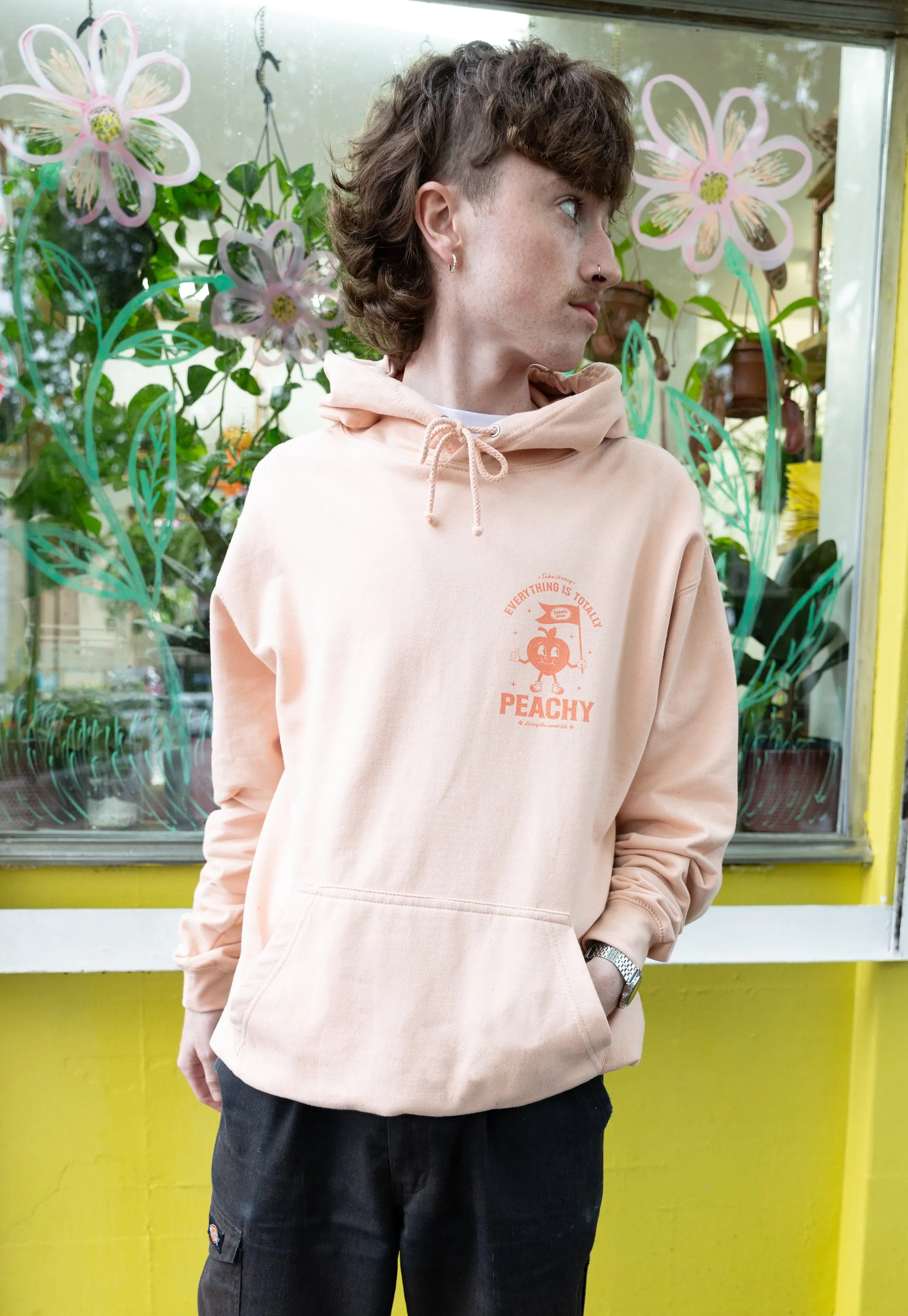 Everything Is Peachy Graphic Hoodie in Peach