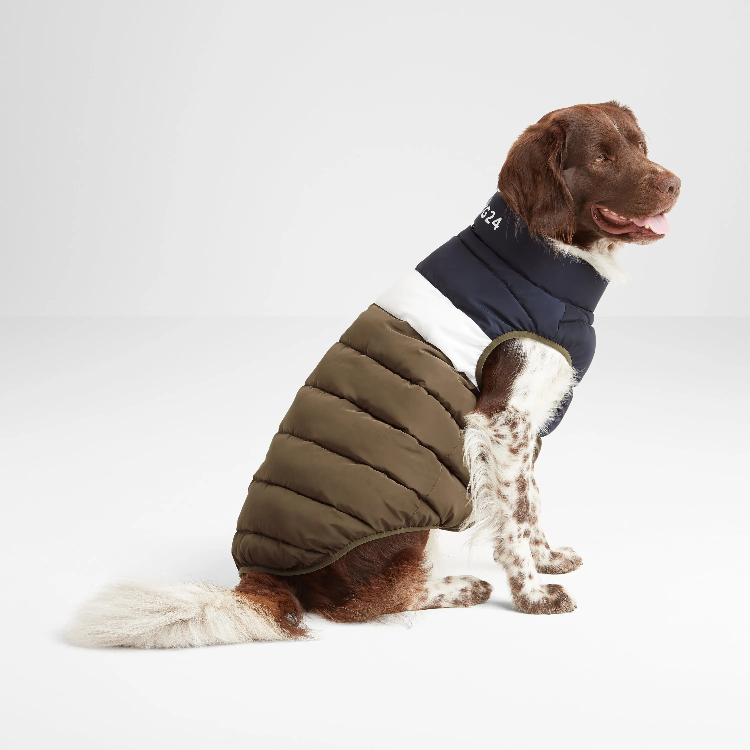 Fetch Padded Dog Coat XL - Khaki/Dark Indigo/Optic White