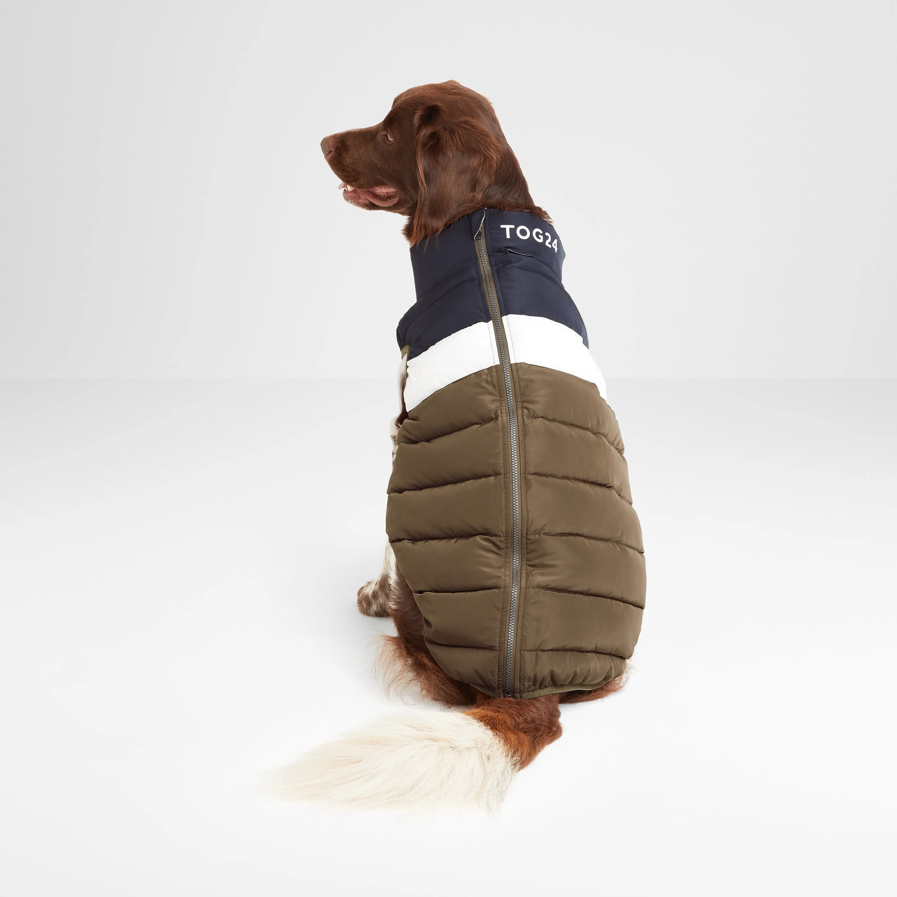 Fetch Padded Dog Coat XL - Khaki/Dark Indigo/Optic White