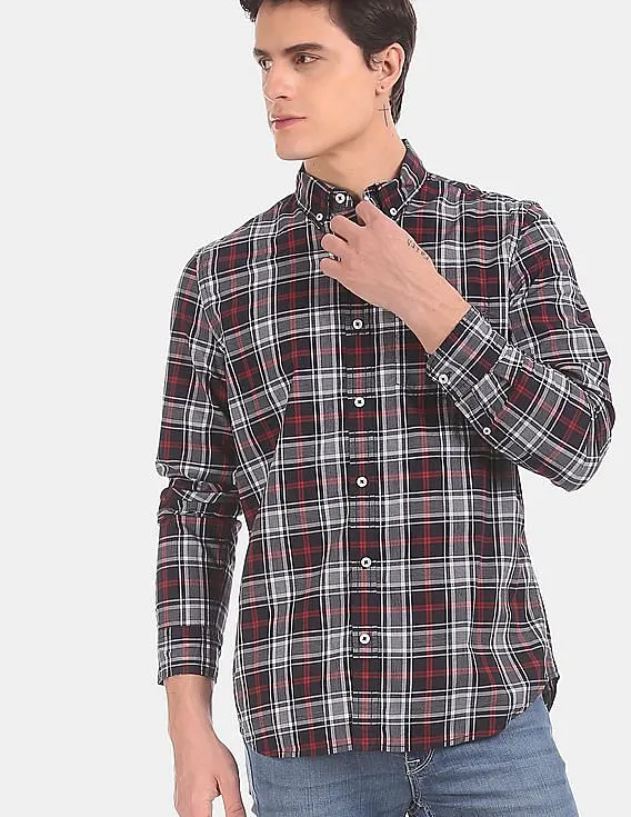 GAP Men Blue Oxford Plaid Casual Shirt