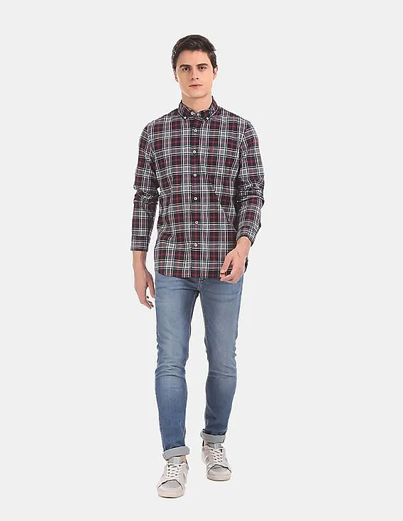 GAP Men Blue Oxford Plaid Casual Shirt