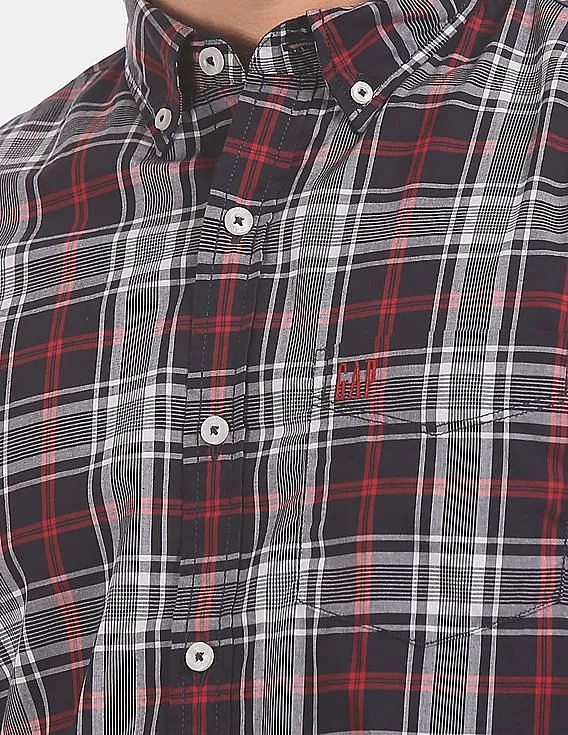 GAP Men Blue Oxford Plaid Casual Shirt